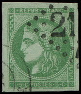 EMISSION DE BORDEAUX 42B   5c. Vert Jaune, R II, Très Bien Margé, Obl. GC, TB - 1870 Emission De Bordeaux