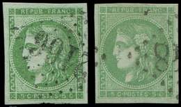 EMISSION DE BORDEAUX 42B   5c. Vert-jaune, R II, 2 Nuances Très Différentes Obl. GC, TB - 1870 Ausgabe Bordeaux