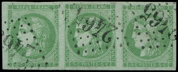 EMISSION DE BORDEAUX 42B   5c. Vert-jaune, R II 3e état, BANDE De 3 Obl. GC 2465, TTB - 1870 Bordeaux Printing