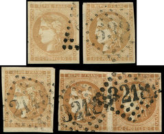 EMISSION DE BORDEAUX 43A  10c. Bistre, R I, 3 Unités Et Une Paire Obl. GC, B/TB - 1870 Bordeaux Printing