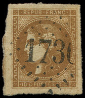 EMISSION DE BORDEAUX 43Ac 10c. Bistre Foncé, Obl. GC 1703, Amorce De Voisin à Gauche, TTB - 1870 Ausgabe Bordeaux