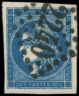 EMISSION DE BORDEAUX 45Ca 20c. Bleu Foncé, T II R III, Obl. GC 2240, Nuance Exceptionnelle, Superbe - 1870 Ausgabe Bordeaux