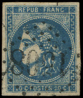 EMISSION DE BORDEAUX 46Ab 20c. Bleu Foncé, T III, R I, Obl. GC 1508, TB - 1870 Emissione Di Bordeaux