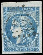 EMISSION DE BORDEAUX 46B  20c. Bleu, T III, R II, Obl. Amb. NQ, Frappe Légère, Petit Bdf, TTB/Superbe - 1870 Emissione Di Bordeaux