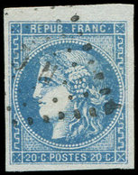 EMISSION DE BORDEAUX 46B  20c. Bleu, T III, R II, Obl. Amb. NQ, Frappe Légère, Petit Bdf, TTB/Superbe - 1870 Emission De Bordeaux