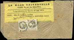 Let CERES DENTELE 52    4c. Gris, PAIRE Obl. Càd PARIS R. BONAPARTE 12/3/76 Sur Bande Complète Papier Fragile Du Journal - 1849-1876: Klassik
