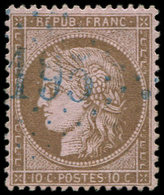 CERES DENTELE 58   10c. Brun Sur Rose, Obl. GC Bleu ( )195, Frappe Légère, Bon Centrage, Superbe - 1849-1876: Klassik