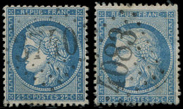 CERES DENTELE 60A  25c. Bleu T I, 2 Ex. Obl. GC 4083 Et 3740, TB - 1849-1876: Klassik