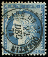 CERES DENTELE 60C  25c. Bleu, T III, Obl. Càd GARE DE ST QUENTIN 22/12/75, Frappe Superbe - 1849-1876: Periodo Classico