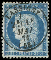 CERES DENTELE 60C  25c. Bleu, T III, Obl. Càd T16 CASSIGNY 18/5/71, Frappe Superbe - 1849-1876: Periodo Classico