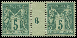 ** TYPE SAGE 75    5c. Vert, PAIRE Mill.6, Frais Et TB - 1876-1878 Sage (Tipo I)