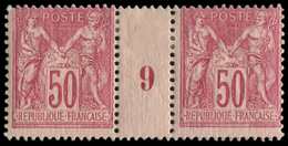 * TYPE SAGE 98   50c. Rose, PAIRE Mill.9, Déc., Sinon TB - 1876-1878 Sage (Typ I)