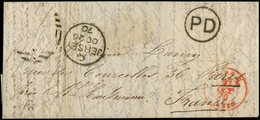 Let Guerre De 1870  Càd JERSEY 20/10/70 S. LAC (timbre Manquant), Càd Rouge ILES-C/ST MALO 27/10, Pour Paris, Distributi - Krieg 1870