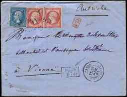 Let DESTINATIONS N°22 + 24 PAIRE Obl. Etoile 11 S. Env., Càd PARIS 27/4/64, Arr. WIEN Le 1/5, Triple Port, TB - 1849-1876: Klassik