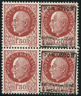 ** Poste Aérienne Militaire  3a : Pétain 1f.50 Brun-rouge, BLOC De 4 Dont 2 Ex. NON Surchargés, TB - Militärische Luftpost