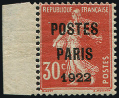 * PREOBLITERES 32  30c. Rouge, POSTES PARIS 1922, Bdf, Inf. Trace De Ch., TB. Br - 1893-1947