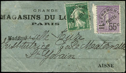 PREOBLITERES 47  Semeuse Lignée, 55c. S. 60c. + N°51 10c. Vert Sur Etiquette Des Magasins Du Louvre, TB - 1893-1947