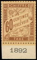 TAXE 38A  60c. Brun Sur Jaune, NON EMIS, NON DENTELE Sur Bristol, DENTELURE FIGUREE, Bdf Mill.1892, TB, Cote Et N° Maury - 1859-1959 Gebraucht