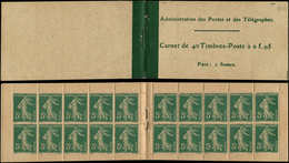 CARNETS (N°Cérès Jusqu'en1964) 11   Semeuse Camée,  5c. Vert, N°137A, T II, Couv. Papier Mince, Papier GC Chamois, TB - Sonstige & Ohne Zuordnung