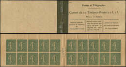 CARNETS (N°Cérès Jusqu'en1964) 67   Semeuse Lignée, 15c. Vert Olive, N°130D, T V, Couv. Postale, Papier GC Chamois, Déco - Altri & Non Classificati