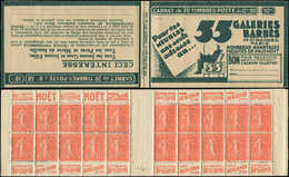 CARNETS (N°Cérès Jusqu'en1964) 119  Semeuse Lignée, 50c. Rouge, N°199, T IIA, S. 256-RP, GALERIES BARBES, TTB - Sonstige & Ohne Zuordnung