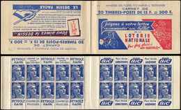 CARNETS (N°Cérès Jusqu'en1964) 257  Gandon, 15f. Bleu, N°886A, T II, S. 4, LOTERIE NATIONALE, Qqs Adh. De Couv. Sur Un B - Sonstige & Ohne Zuordnung