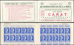 CARNETS (N°Cérès Jusqu'en1964) 357  Muller, 20f. Bleu, N°1011BB, T II, S. 13-57, CARAT, Daté 27/11/57, N°28097, Découpe - Sonstige & Ohne Zuordnung