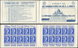 CARNETS (N°Cérès Jusqu'en1964) 358  Muller, 20f. Bleu, N°1011BB, T II, S. 8-57, ASSURANCES VIE, TB - Sonstige & Ohne Zuordnung