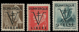 ** TIMBRES DE LIBERATION DUNKERQUE 1M : 1c. Brun Foncé, N°6 1f. Rouge Et N°13 5f. Vert-bleu, TB - Befreiung