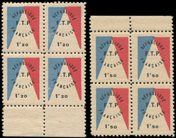 ** TIMBRES DE LIBERATION EVIAN 1/2 : 1f20 Et 1f50 Tricolore En BLOCS De 4 Bdf, TB, Signés Mayer - Befreiung