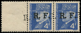 ** TIMBRES DE LIBERATION LYON 15a : 4f. Bleu, PAIRE DOUBLE Surcharge, TB - Befreiung