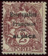 * VARIETES 108   Blanc,  2c. Brun-lilas, Surchargé Réoccupation Française En ALSACE, TB. J, Cote Maury - Ungebraucht