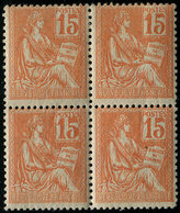 ** VARIETES 117   Mouchon, 15c. Orange, Chiffres GRAS, Empâtés, BLOC De 4, 2 T. *, TB, Cote Cérès - Ungebraucht