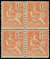 * VARIETES 117   Mouchon, 15c. Orange, CHIFFRE 1 GRAS Dans Une Bande De 3 Bdf, TB - Ungebraucht