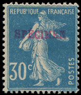 * VARIETES 192   Semeuse Camée, 30c. Bleu, Surch. SPECIMEN En Carmin, TB, Cote Maury. C - Ungebraucht