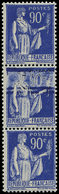 ** VARIETES 368   Paix, 90c. Outremer, IMPRESSION TRES DEFECTUEUSE Dans Une BANDE De 3, Un Ex. *, TB - Ungebraucht