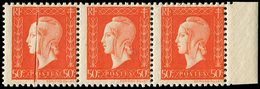 ** VARIETES 685   Dulac, 50c. Orange, PLI ACCORDEON Sur BANDE De 3 Bdf, TB - Ungebraucht