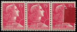 ** VARIETES 1011   Muller, 15f. Rose, BANDE De 3, IMPRESSION Sur RACCORD Horizontale, TB. C - Ungebraucht