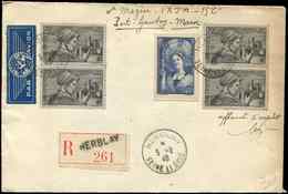 Let LETTRES DU XXe SIECLE N°388 + 448 (2 Paires) Obl. Herblay 5/2/40 Sur Env. Rec. Par Avion Pour Port Lyautey, TB - Briefe U. Dokumente