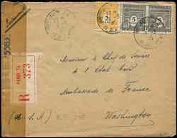 Let LETTRES DU XXe SIECLE N°628 5f. Noir En PAIRE Et N°709 Obl. Càd 8/3/45 S. Env. Rec. Pour L'Ambassade De France De Wa - Briefe U. Dokumente