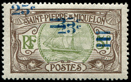 * SAINT PIERRE ET MIQUELON 120a : 25c. S. 5f. Gris Lilas Et Vert Olive, TRIPLE Surcharge, TB - Ungebraucht