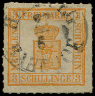 ALLEMAGNE (ANCIENS ETATS) MECKLEMBOURG-SCHERWIN 6 : 3s. Jaune-orange Obl., Percé En Lignes, TB - Mecklenburg-Schwerin