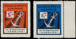 RFA Timbres Fiscaux Postaux : 2 TP Grand Format, 5dm. Orange Et Noir Et 5dm. Bleu Et Noir "GEBUHREN MARKE"/Hambourg, TB - Sonstige & Ohne Zuordnung