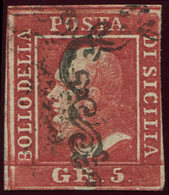 ITALIE (ANCIENS ETATS) DEUX SICILES 21d : 5g. Rouge Sang, Touché, Obl., B/TB. D - Naples