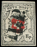 SUISSE 13 : 2 1/2Rp. Noir Et Rouge, Au Filet, Obl., TB. C - Used Stamps