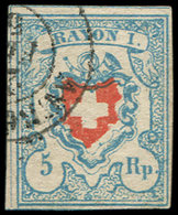 SUISSE 14 : 5Rp. Bleu Et Rouge, Rayon I, Obl., TB - Used Stamps