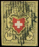 SUISSE 15 : 10Rp.jaune Clair, Noir Et Rouge, Rayon II, Obl., TB/TTB - Used Stamps
