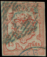 SUISSE 24 : 15Cts Rouge, Obl., Réparé, B/TB - Used Stamps