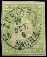 SUISSE 30a : 40r. Vert, Fil De Soie Rouge-brun, Obl., TB. Br - Used Stamps