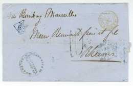 India Calcutta To Reims France Via Bombay Marseille 1867 Mumbai Arbuthnot Mumbai - ...-1852 Prefilatelia